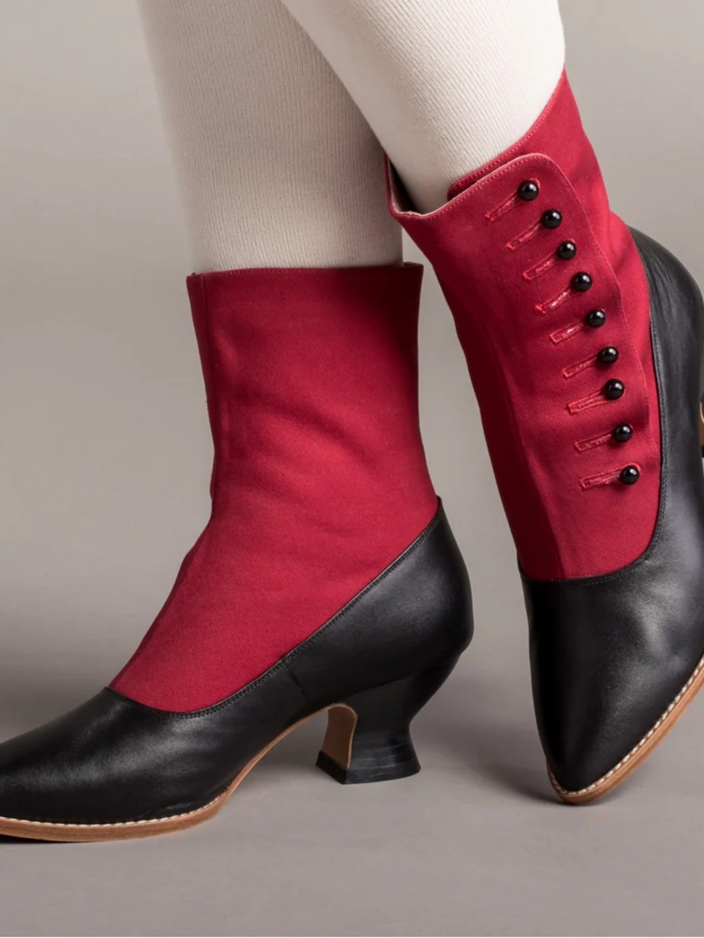 American Duchess Manhattan Victorian Cloth-Top Button Boots (Red/Black) size 6.5 - Picture 2 of 7